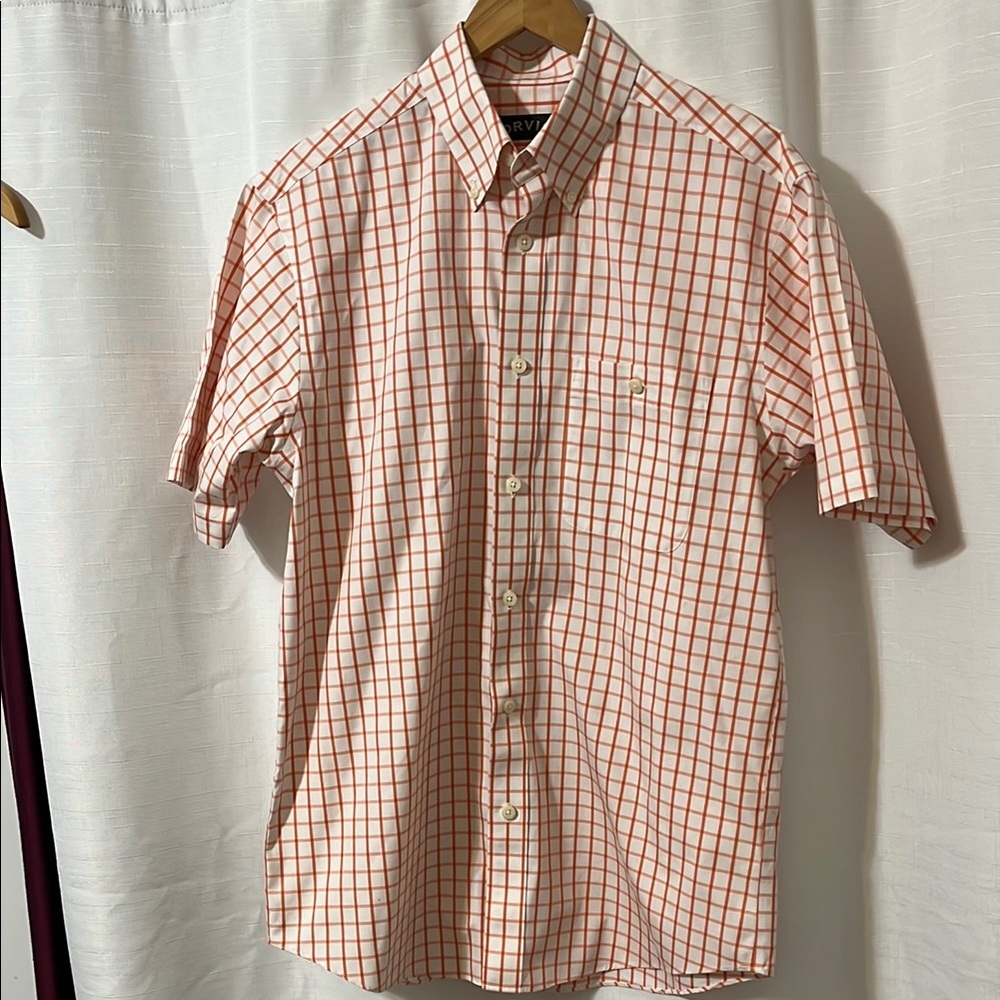 Orvis Orange Casual Button Down Shirt Lightweight Cotton